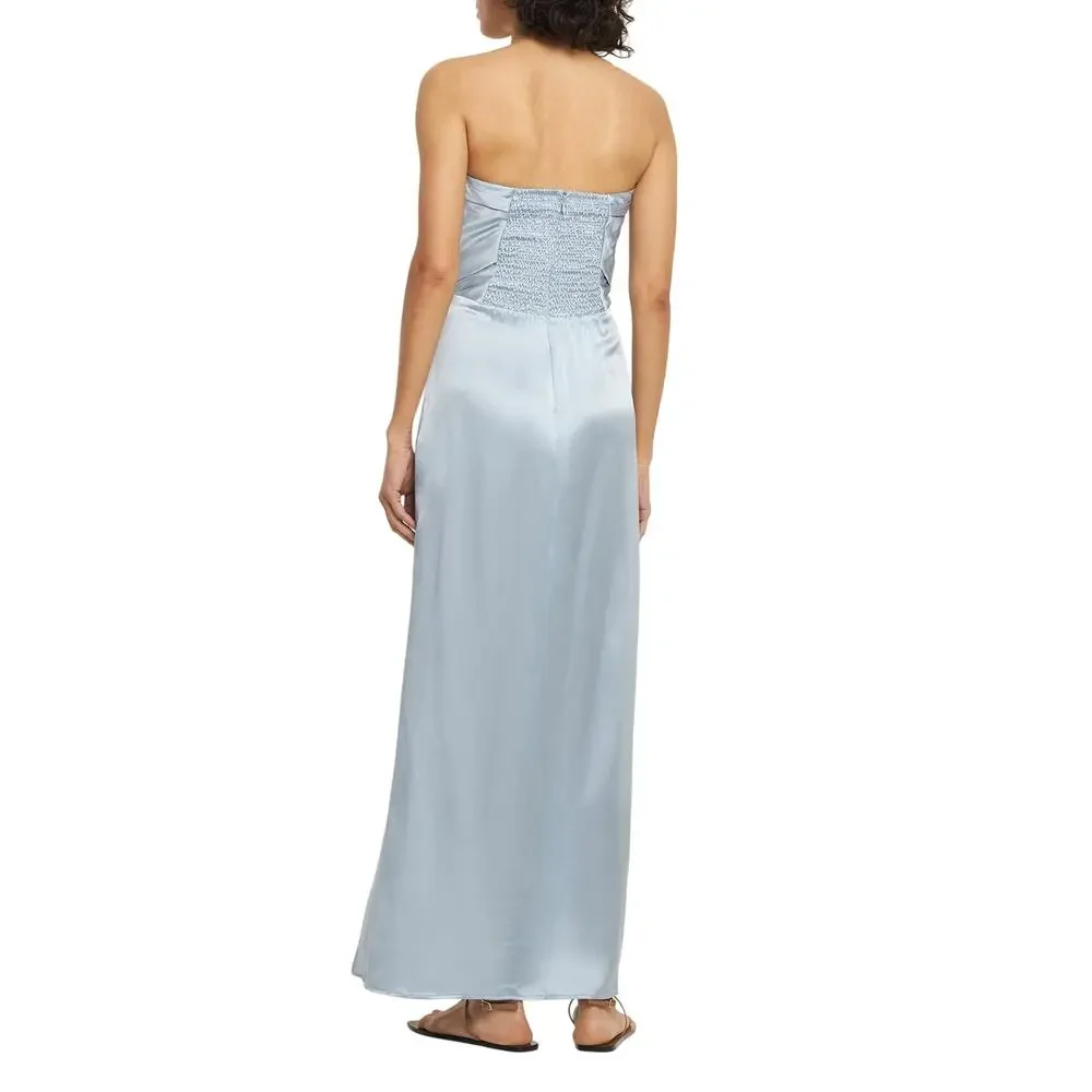 Reformation Barrow Silk Satin Strapless Maxi Dress Ice Blue 2 XS Slit Formal - Picture 11 of 16